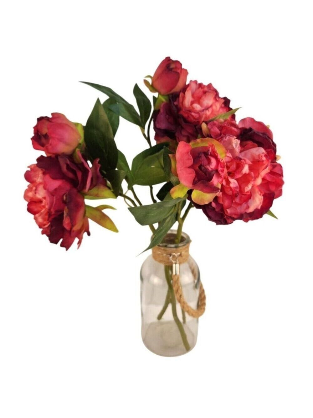 Rose Pink Faux Peony Stem 18 Inch Wedding Artificial Silk Flower Burgundy Tips - Picture 9 of 9